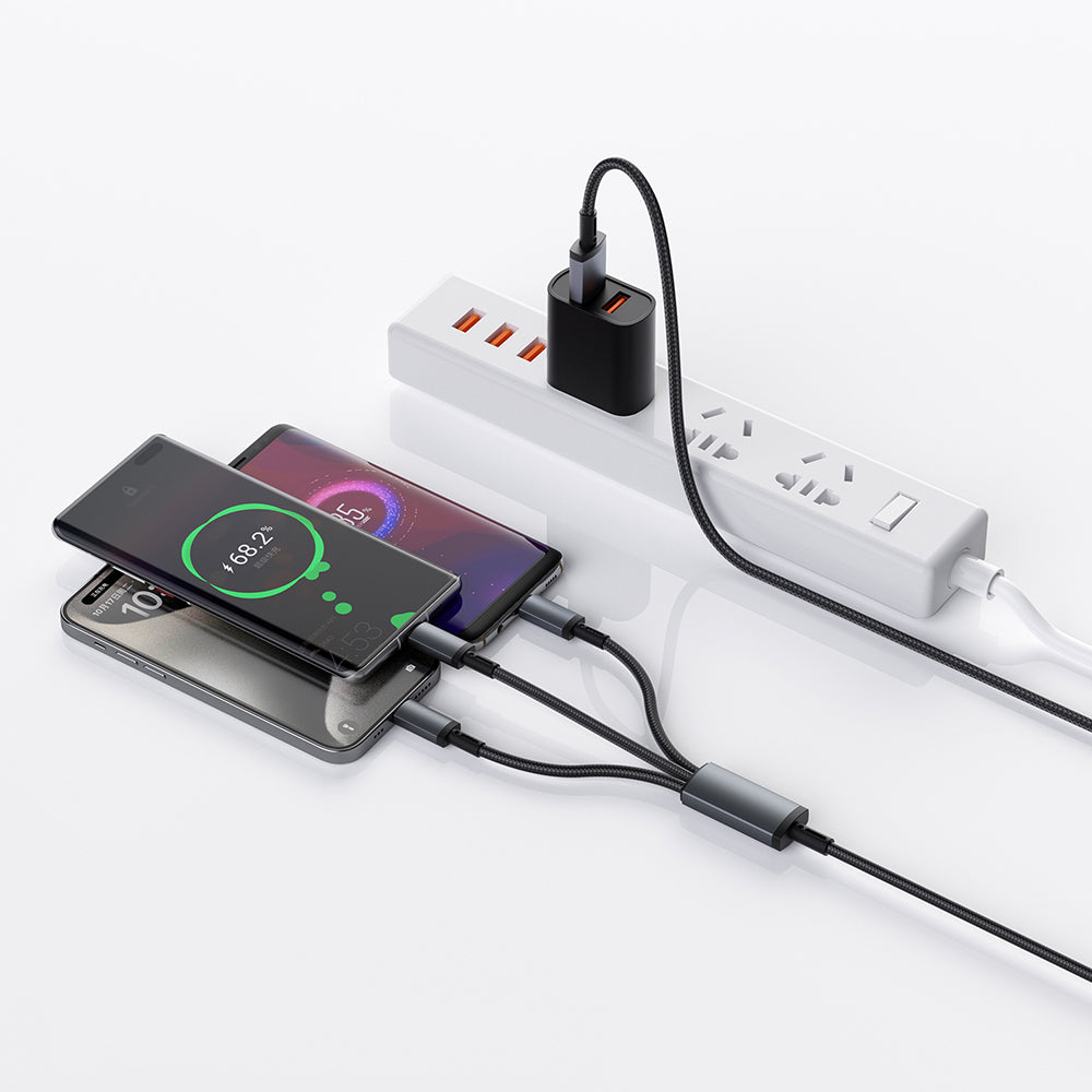 Wiwu Wi-C060 Titanlink Serisi 3in1 Type-C to Lightning – 2xType-C Örgülü 60W 1.2m Şarj ve Data PD Kablosu Wiwu Wi-C060 Titanlink Serisi 3in1 Type-C to Lightning – 2xType-C Örgülü 60W 1.2m Şarj ve Data PD Kablosu